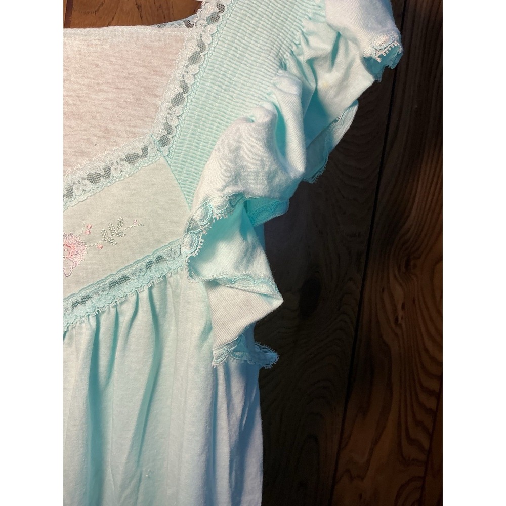 Vintage Vanity Fair Blue Pink Lace Trim Nightgown Size XL Made in USA 70s - Picture 6 of 11